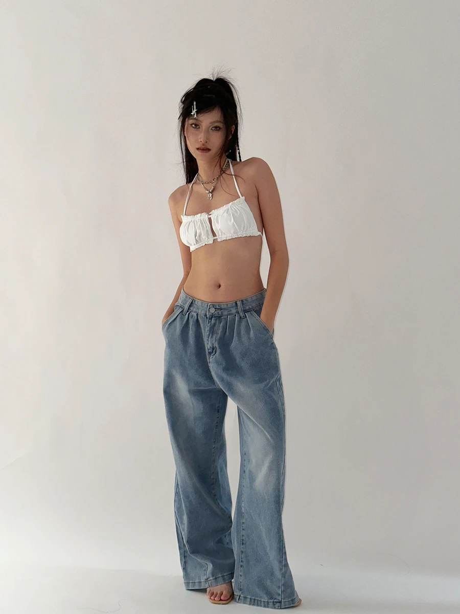 wsevypo Women’s Baggy Jeans Pants Vintage Mid Rise Wide Leg Denim Trousers Casual Grunge Streetwear Loose Button Bottoms