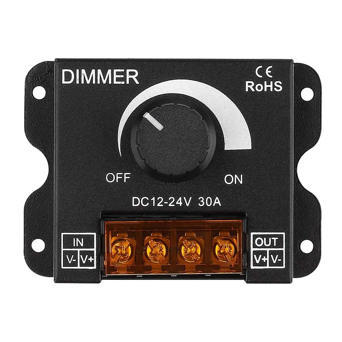 LED Light Strip Dimmer, DC 12V/24V 30A PWM Dimming Controller, Knob Adjust Brightness ON/Off Switch for Single Color LED Ligh