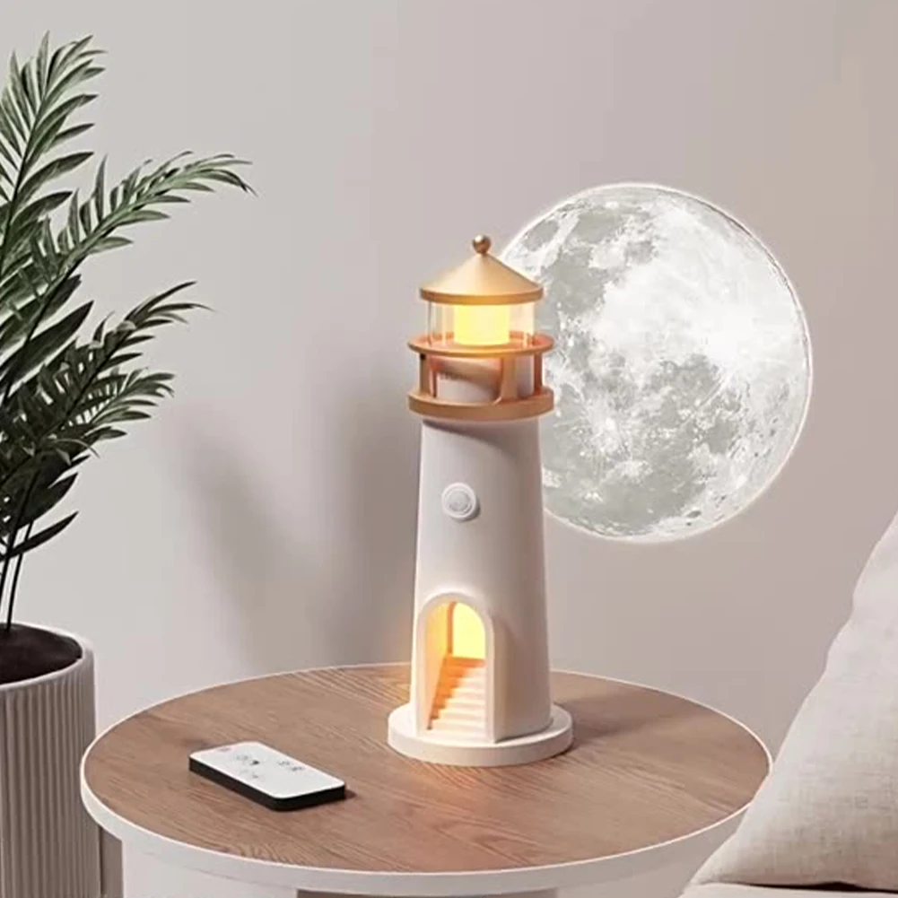 Lighthouse Moon Projection Light Beacon Projector Light Decorative Creative Desktop Light Multi-Function for Living Room Bedroom