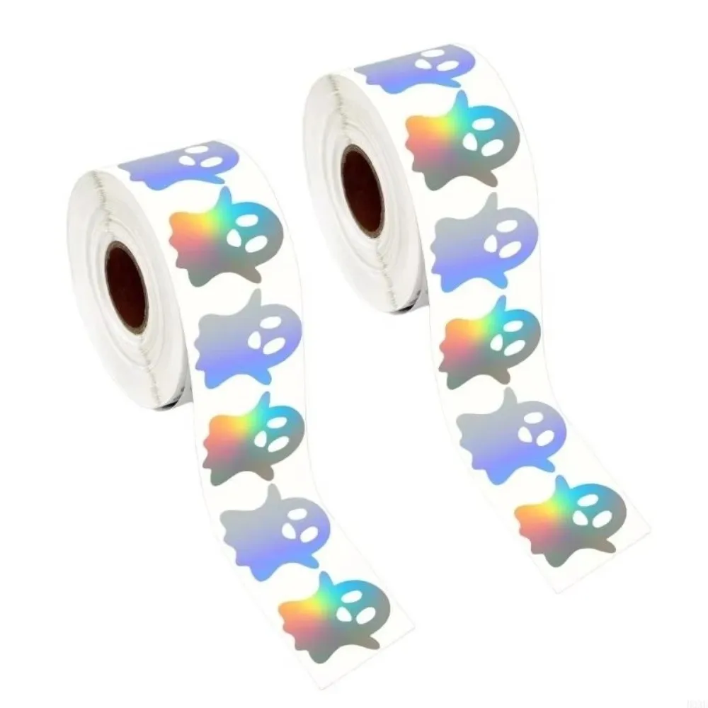 500pcs/roll New Laser Type Halloween Stickers Decorative Paper Waterproof Reflective Labels Ghost Stickers Gift Packaging