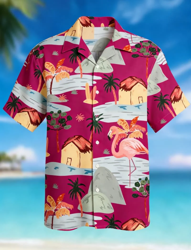 Men's island resort-style printed shirt, featuring a striking style, for summer parties, beach activities, vacations