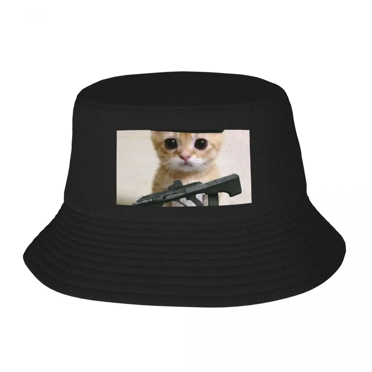 

Cat With Uzi Gun Bucket Hat Fishing cap Golf Hat Golf Hat Man Women Beach Fashion Men's