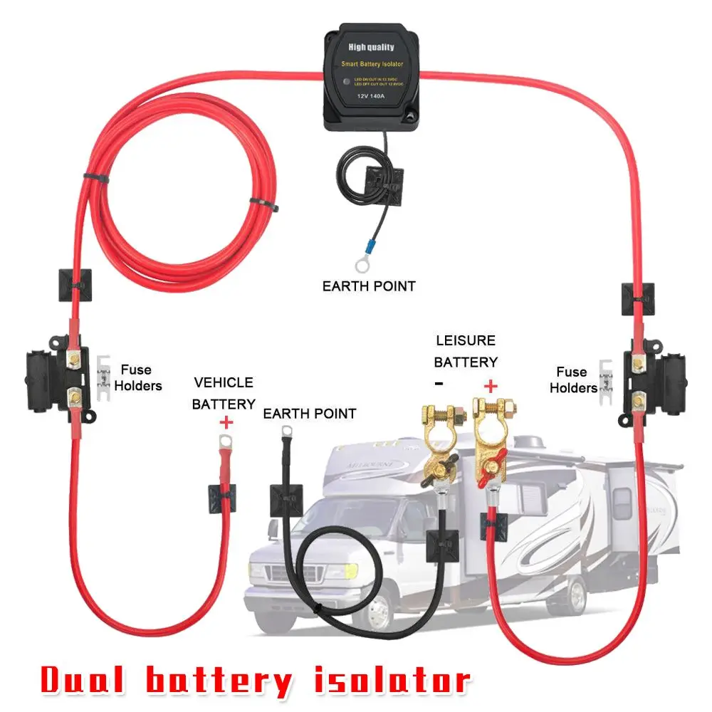 

Smart 12v 140 AMP Power Supply Car Accessories Lead T4 T5 Camper Split Charge Relay Kit Double Battery Isolator