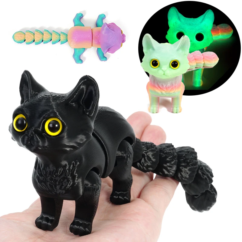 3D Printed Cute Cats Movable Joint Fidget Toys Stress Relief Decompression Desktop Ornament Kid Figure Toy for Adults Kids Gift