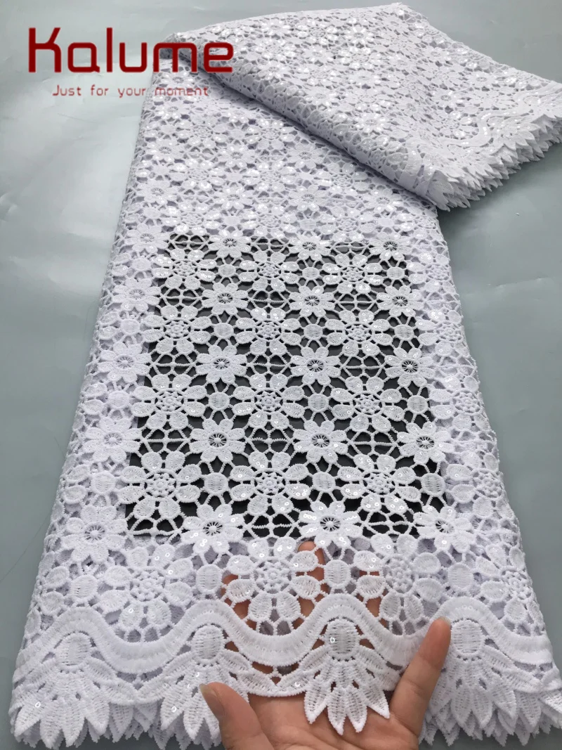 White African Guipure Lace Fabric with Sequins 2026 High Quality Lace Nigerian Lace Fabric 5yards for Woman Prom Dresses F4078