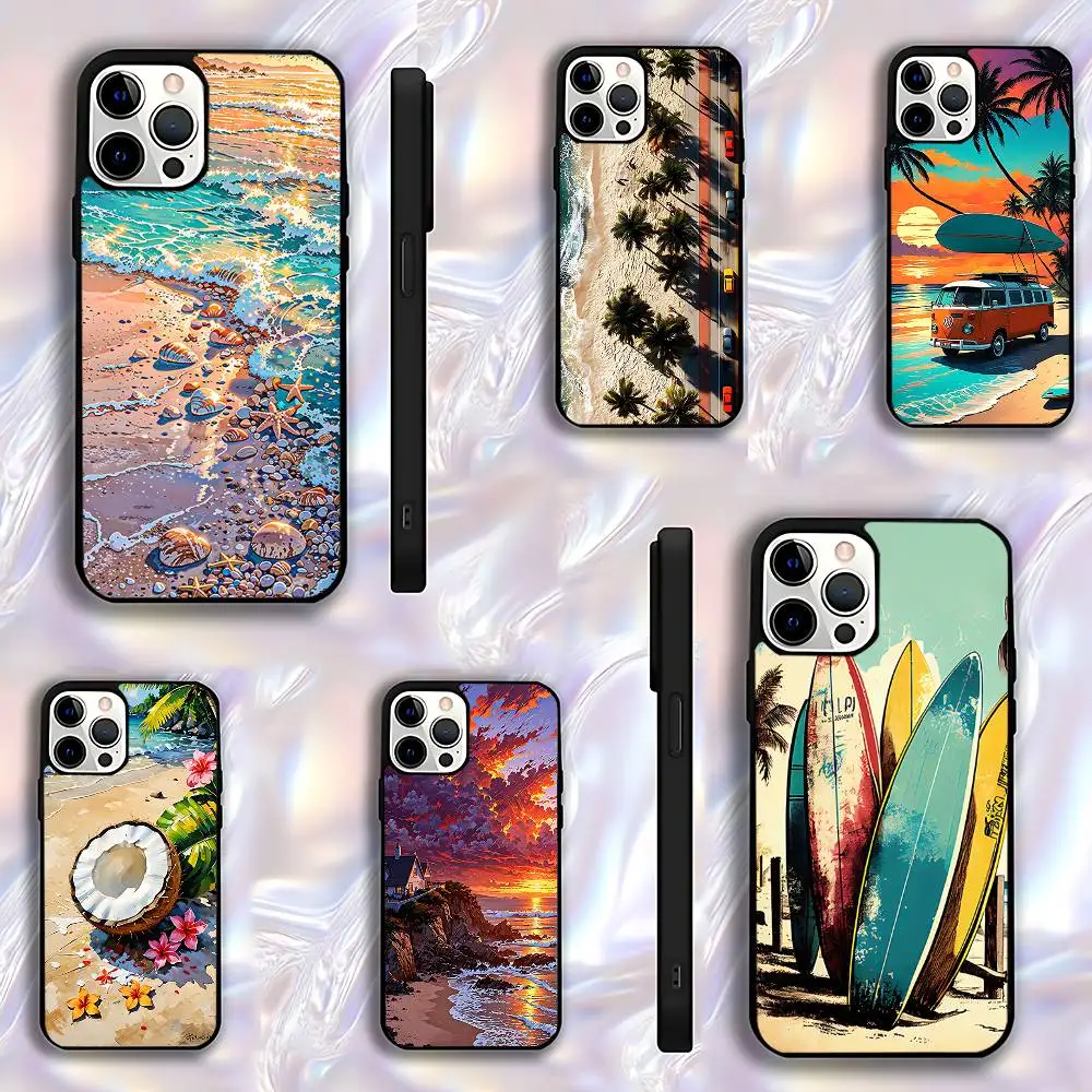 

Sea Tropical Palm Trees Beach Phone Case For iPhone 17,16,15,14,13,12,11,Pro,Max,Plus,E,Air,Mini Protective Black Cover