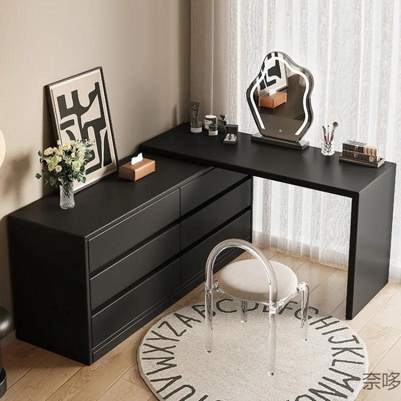 

Black dressing table, bedroom, modern minimalist bucket cabinet, makeup table, integrated high-end solid wood makeup cabinet, ma