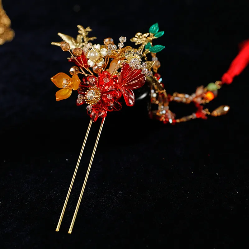 Xiuhe Headdress Flexible Ancient Costume Zircon Retro Exquisite Style Hairpin Simple for Taking Photos