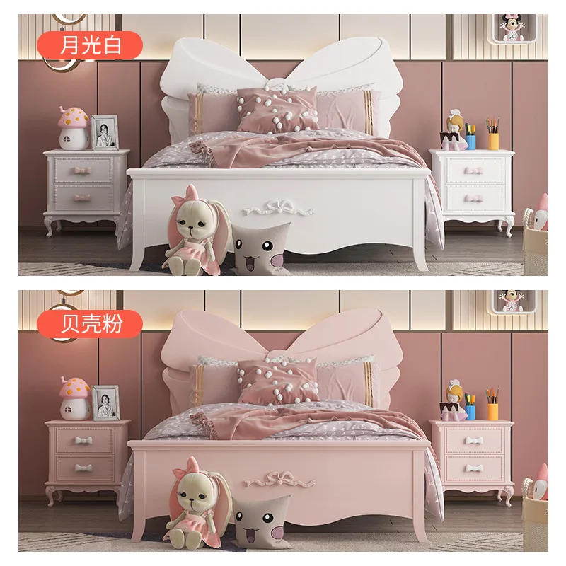 Children's Furniture Bowknot Princess bed Girl Dream single European style Children's Room Furniture Girl solid Wood Child bed