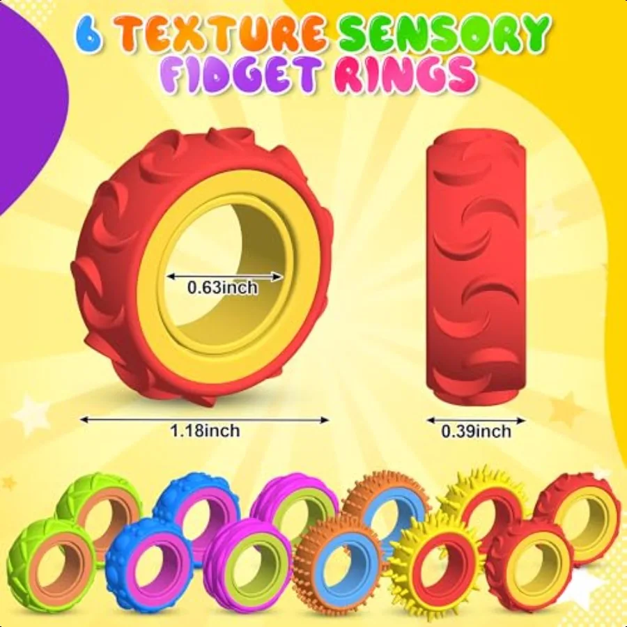 Fidget Toys Sensory Rings for 12 Pcs Fun Small Finger Spinner Rings for Anxiety Relief Autism ADHD Quiet Fidgets Toys Bulk for