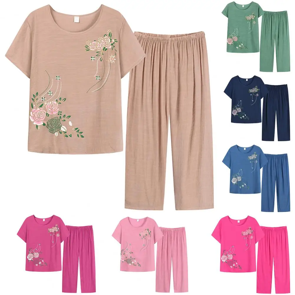 New Arrival Female Pajamas Set Sleepwear Women Cotton Print Flower Pyjamas Summer Loose Nightwear Home Large XL-4XL