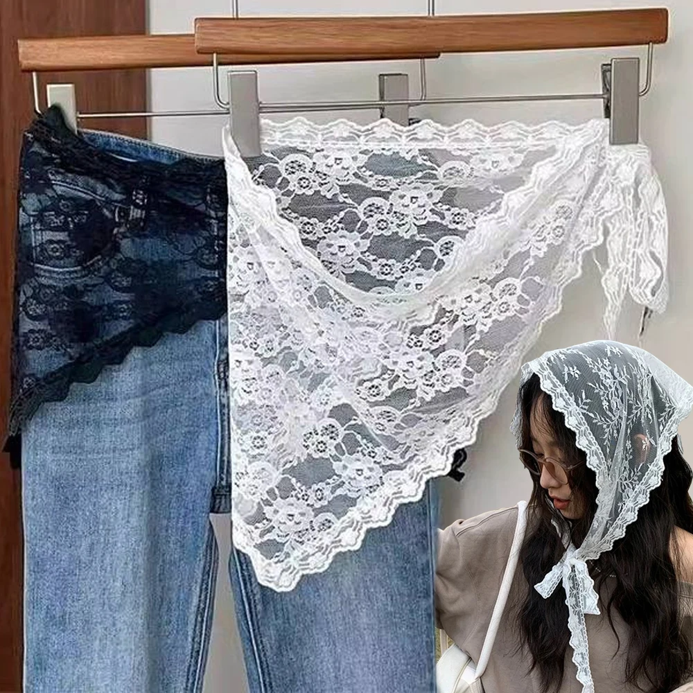 

INS Style Triangular Lace Headscarf for Women Fashion Half Skirt Butt Curtain Skirt Lace Trim Lace-edged Triangle Scarf Elegance