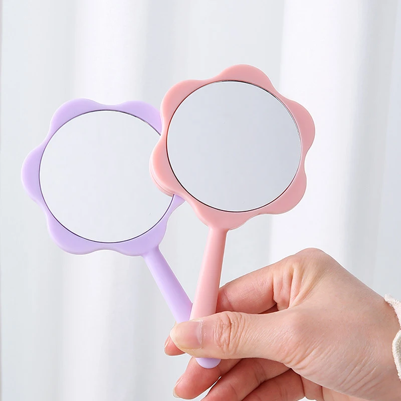 Espejo de mano con flores bonitas, espejo de maquillaje de mano DIY, espejo pequeño de maquillaje portátil para estudiantes, espejo con mango creativo