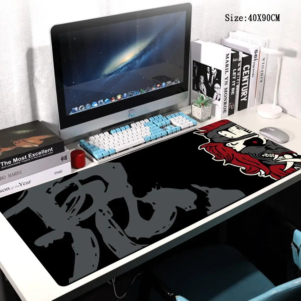 Anime Oni Mouse Pad Gamer Japanese Desk Mat Large Mousepad Xxl Gaming PC Accessories for Computer Black 400X900 Mouse Rug Laptop