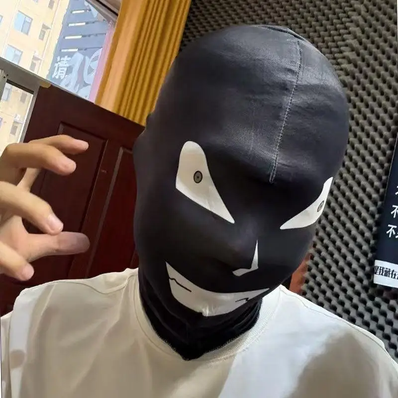 black shadow expression cosplay party headgear, the same style as anime and Internet celebrities, a cycling gear for going out
