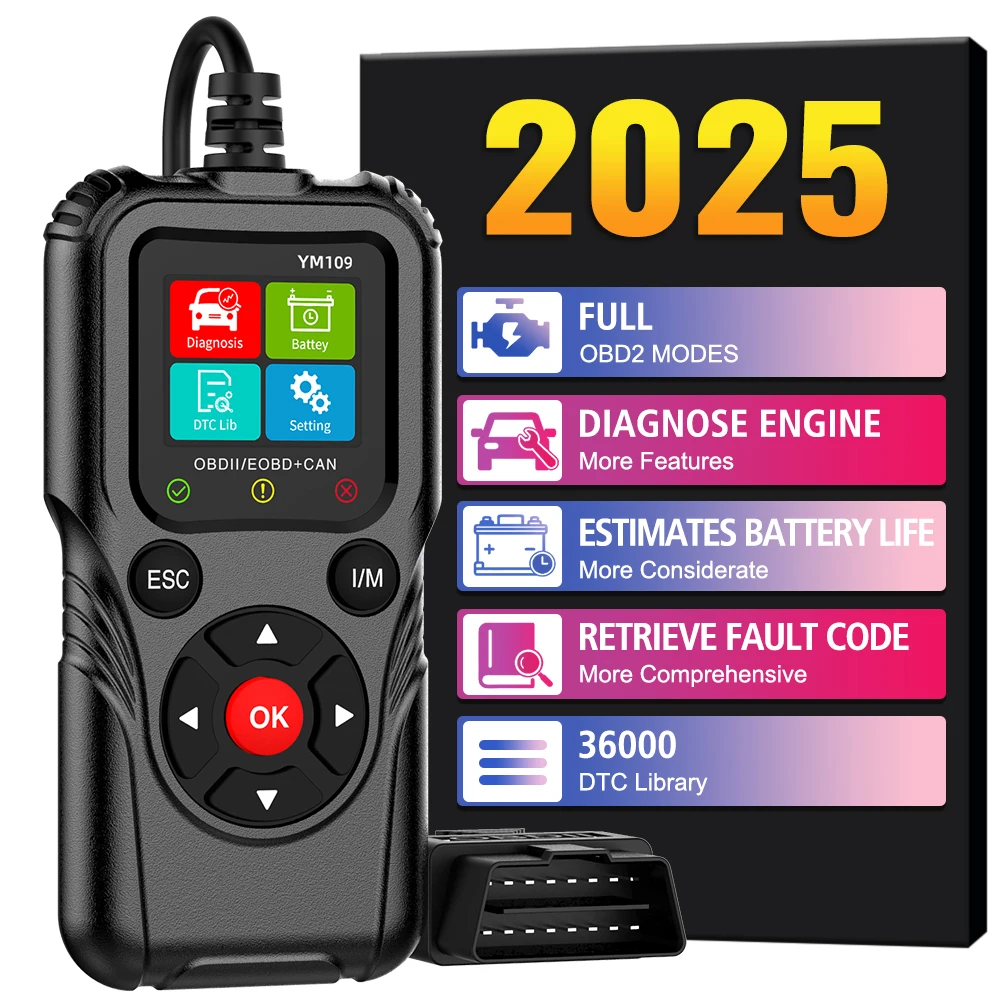 

Прозрачный код неисправности OBD II EOBD сканер проверка системы двигателя тестер батареи ​ YM109 Автомобильные диагностические инструменты Автомобильный считыватель кодов OBD2