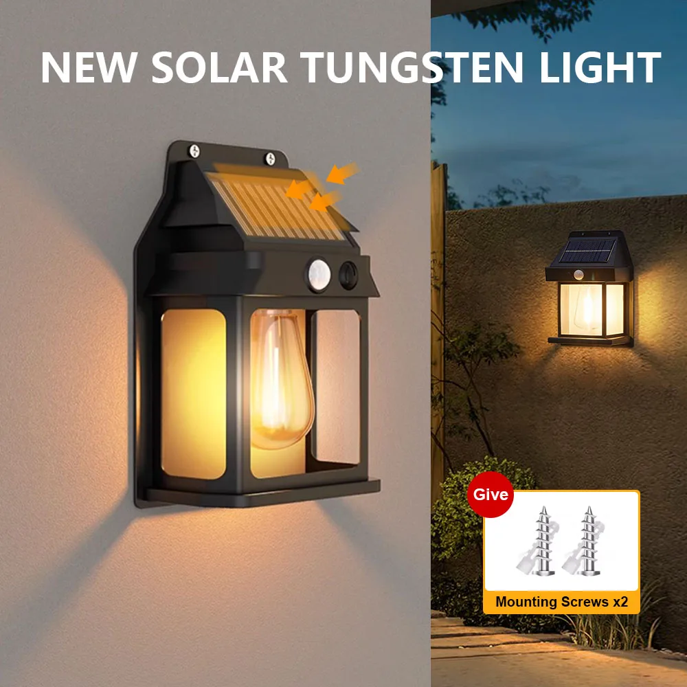 

1- 2шт E27 светодиодная солнечная стена света вольфрама лампа датчик движения вилла солнечный свет наружной водонепроницаемой лампы сад сад света