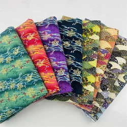 Japanese Style Kimono Bronzed Cotton Fabric Gilding Color Floral Print Cheongsam Cloth for Dress Patchwork DIY Handmade Material