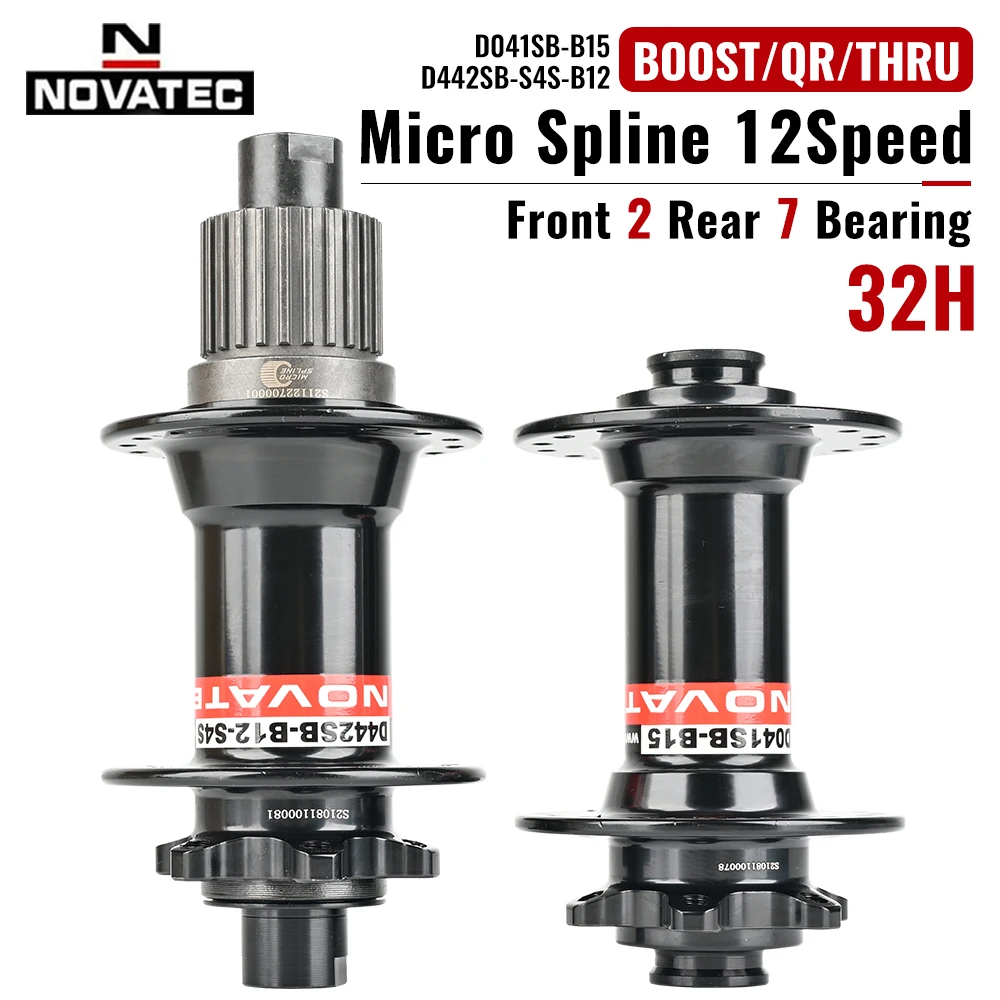 Novatec Bicycle Hubs D041/D442SB MTB Bike Hub CR-MO Steel Freehub Cassette 7 Bearings 12S Micro Spline 12 Speed 32 Holes