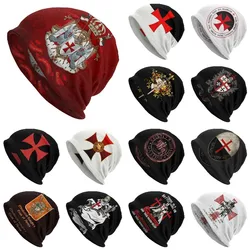 Custom Knights Templar Flag With Coat Of Arms Skullies Beanies Caps Winter Warm Knit Hat Adult Medieval Warrior Cross Bonnet Hat