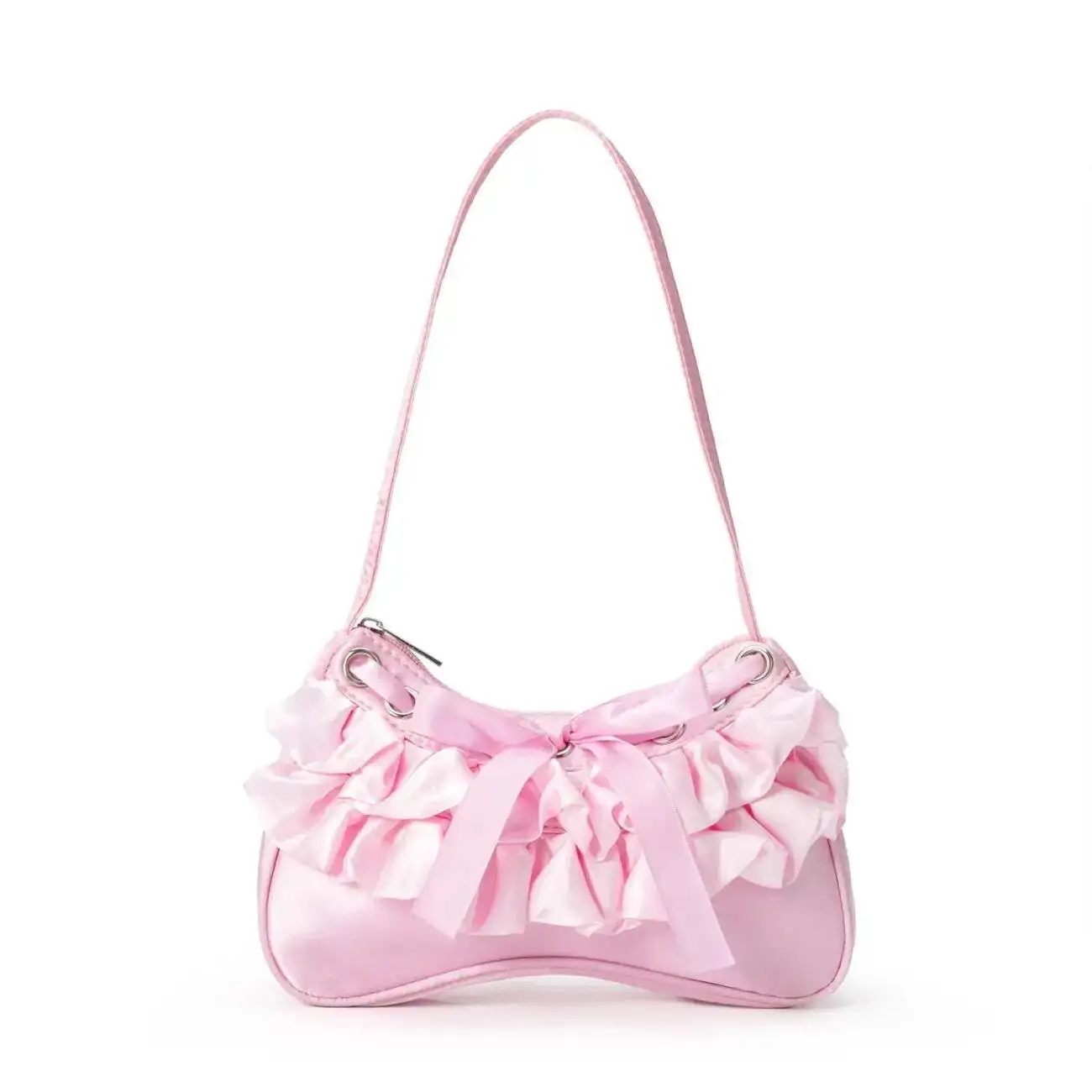 Bloom Sweet Cute Bow Satin Y2k Shoulder Bags Women New Fashionable Zipper Underarm Bag Hot Girls High Street Handbag Aesthetic