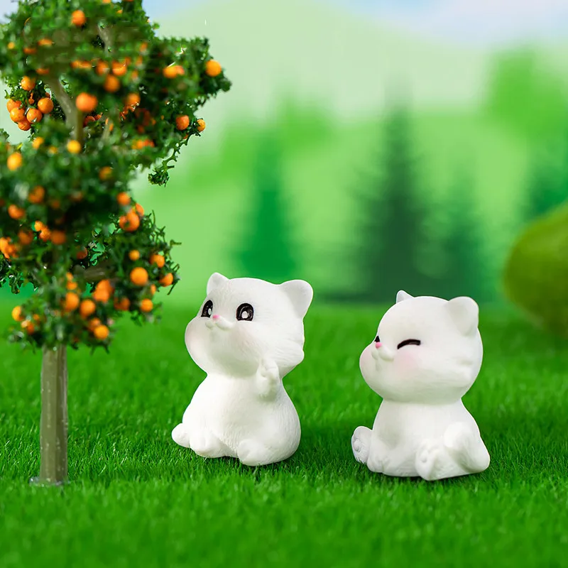 Figurine Miniature Cartoon White Cat Micro Landscape Ornaments For Home Decorations Cute Kitten DIY Desktop Room Decoration Gift