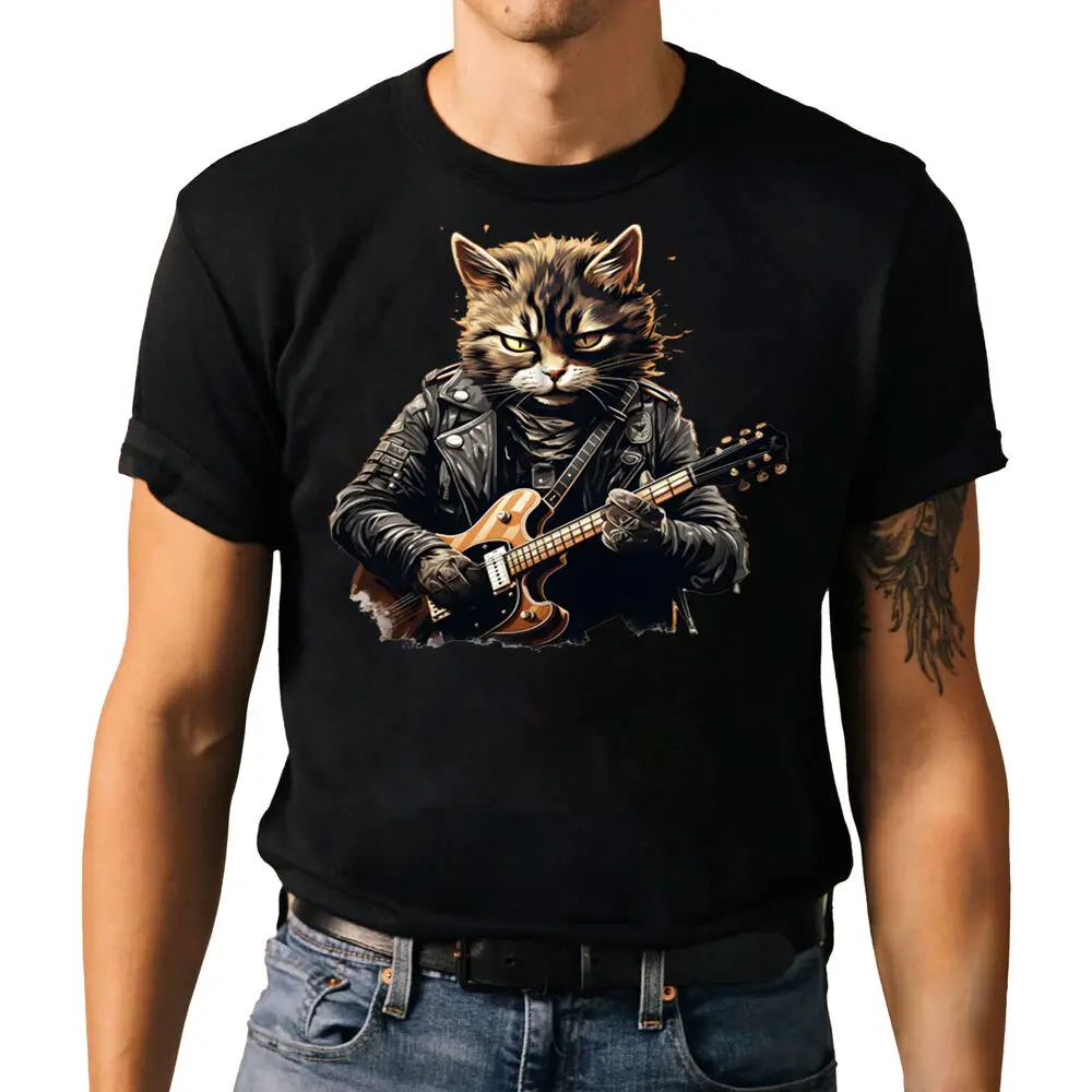 Cat Playing Guitar Funny T-shirt - Animal Pet Rock Music Lovers Tee Shirt Unisex T-shirts For Man Woman Short Summer Tees