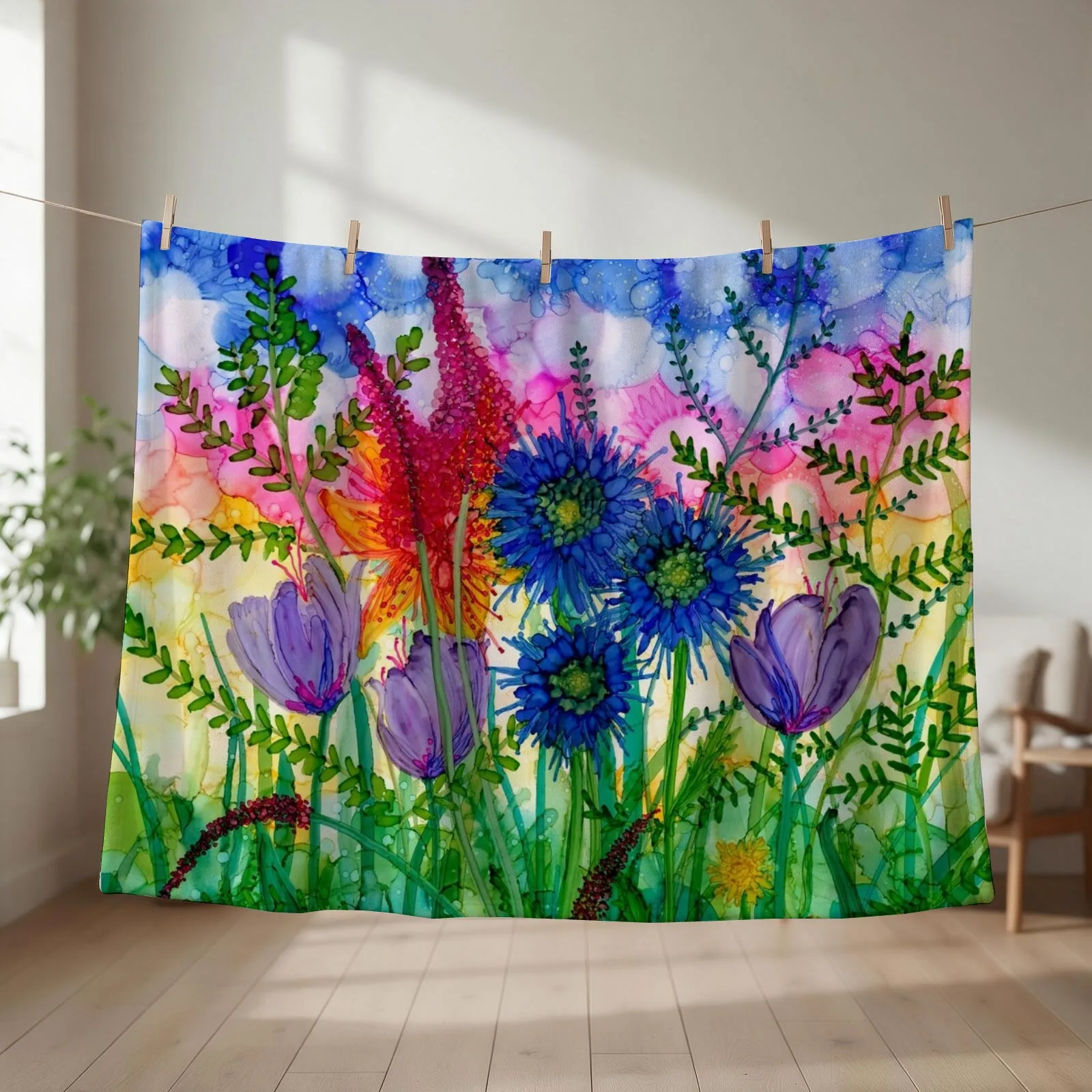 Wild Bouquet, colourful & vibrant bunch of flowers Throw Blanket Giant Sofa heavy to sleep Vintage Designers Blankets