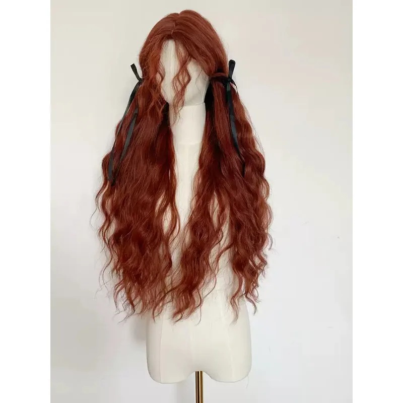 Super Long Wavy Curly Wig American Orange Ginger Wool Curls Lolita Forest Style Synthetic Hair Wig for Cosplay Daily Party