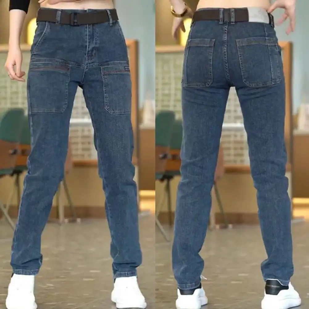 Pantaloni in Denim da uomo pantaloni in Denim da uomo di ispirazione retrò a vita media Multi tasche Jeans traspiranti alla caviglia alla moda bottone con cerniera