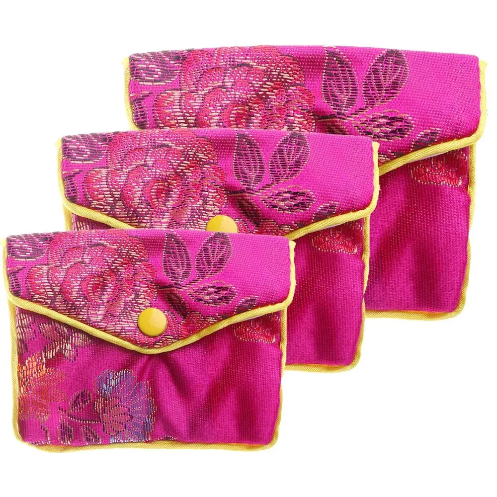 Silk Embroidery Purse Container Buckle Chinese Floral Coin Purse Handmade Brocade Handbags Jewelery Bag Jewelery Storage Wallet