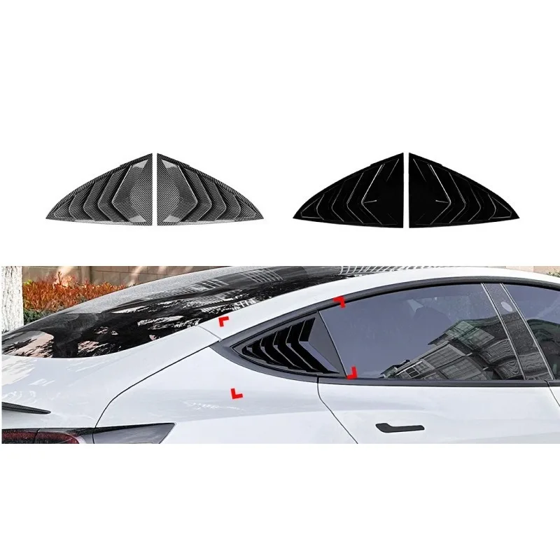 

2PCS Rear Triangle Window Shutter Cover Louver Trim for Tesla Model 3 2017-2024 Carbon Look Spoiler Car Exterior Accessories