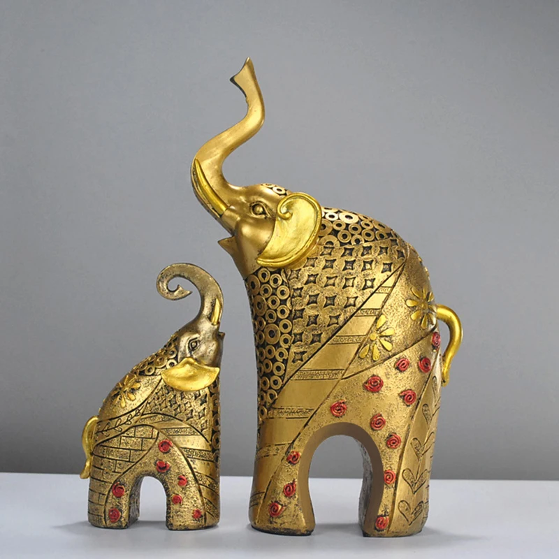 

Gold Elephant Statue Vintage Living Room Decoration Home Resin Animal Sculptures & Figurines for Interior Luxury Office Ornament