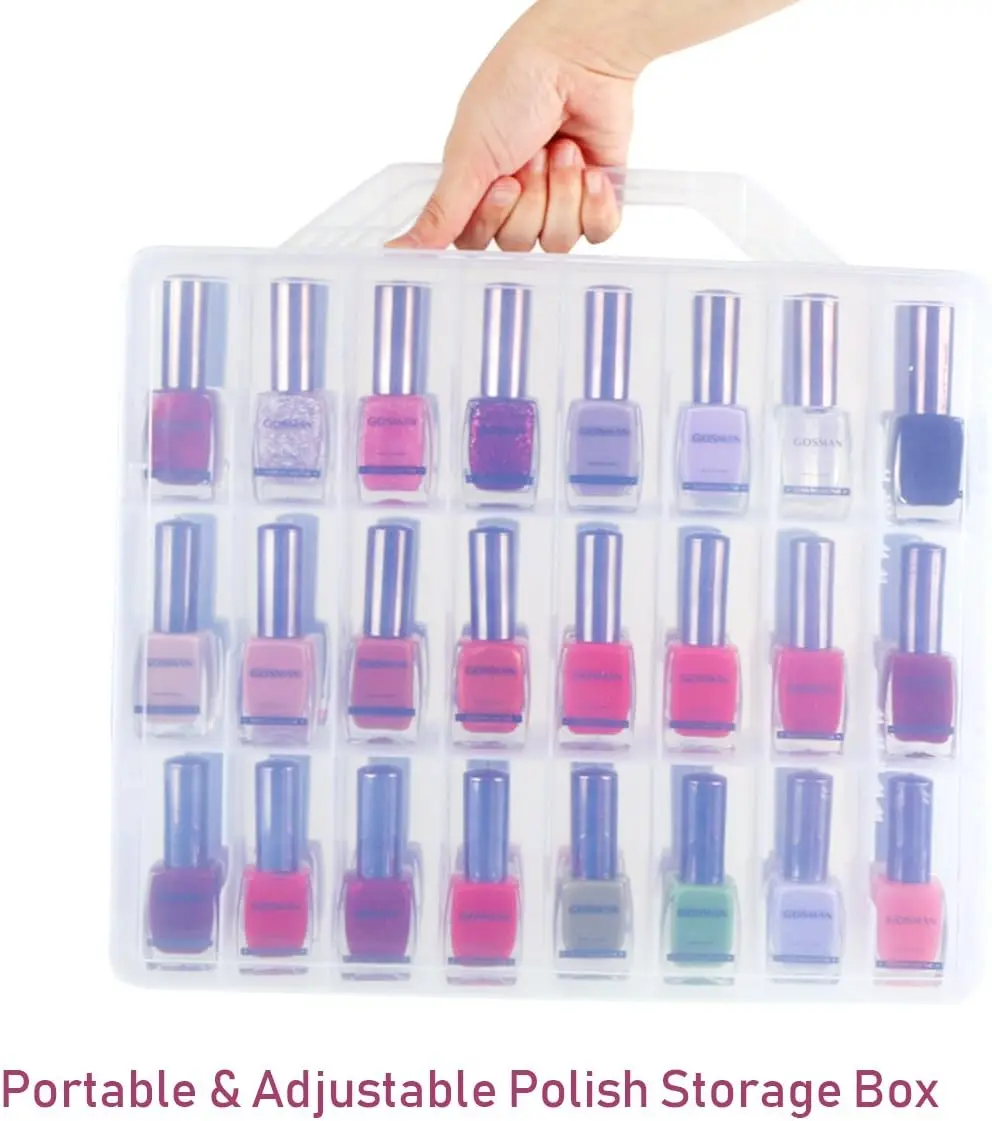 Universal Nail Polish Storage Box Holder Organizer for 48 Bottles Adjustable Dividers Space Saver