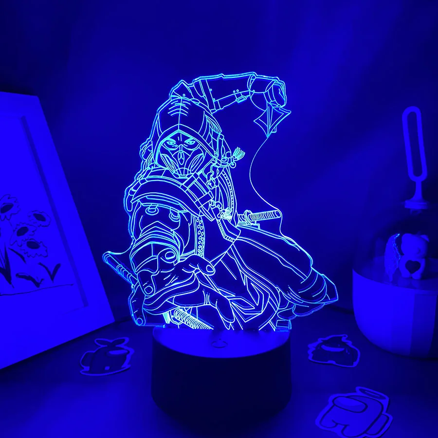 Veilleuses au néon LED 3D pour décoration de chambre d\'enfant, lampes à lave Scorpion, jeu chaud, Mortal Kombat, Scorpion, cadeaux d\'anniversaire