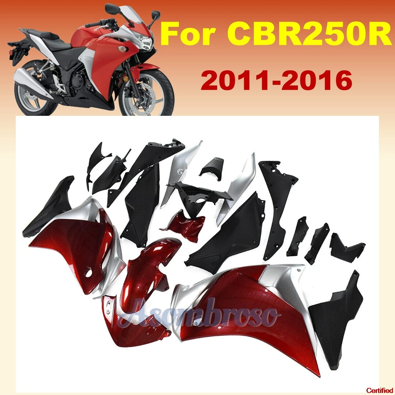دراجة نارية هدية ل CBR250RR CBR250R 2011 2012 2013 2014 2015 2016 CBR 250R 11 12 13 16 الأحمر فضي هيكل السيارة شل غطاء