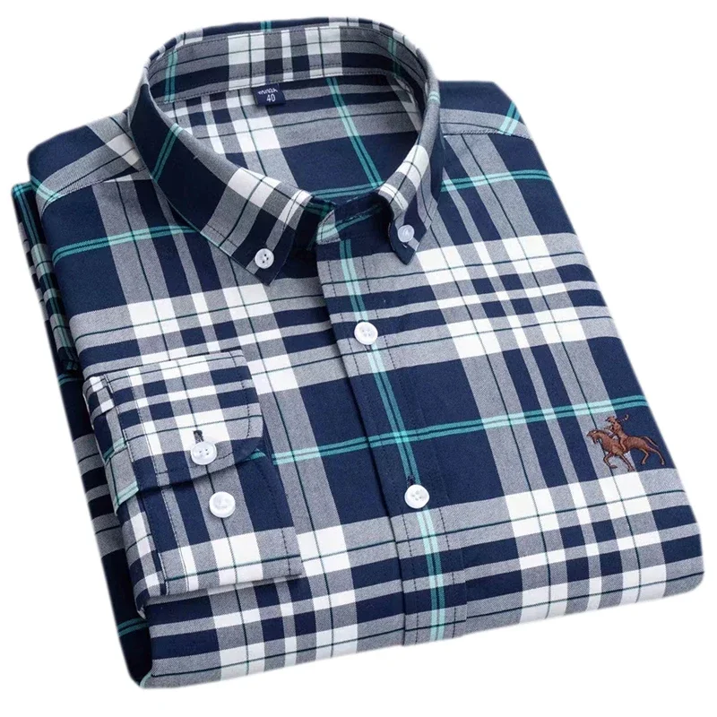 Men's Cotton Oxford Casual Long Sleeev Shirt Elegant Office Business Man Embroidery Daily Use Clothing Plus Size Dress Shirts
