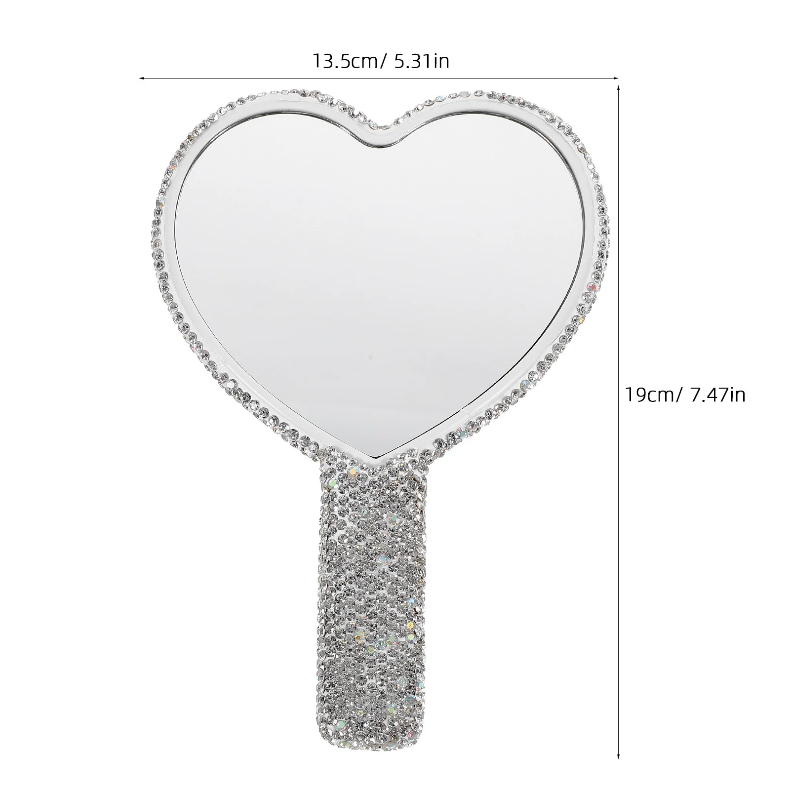 Heart Shaped Purse Mirror with Handle Rhinestone Design Hd Reflection Stylish and Portable for Travel Use Heart Shaped Mirror
