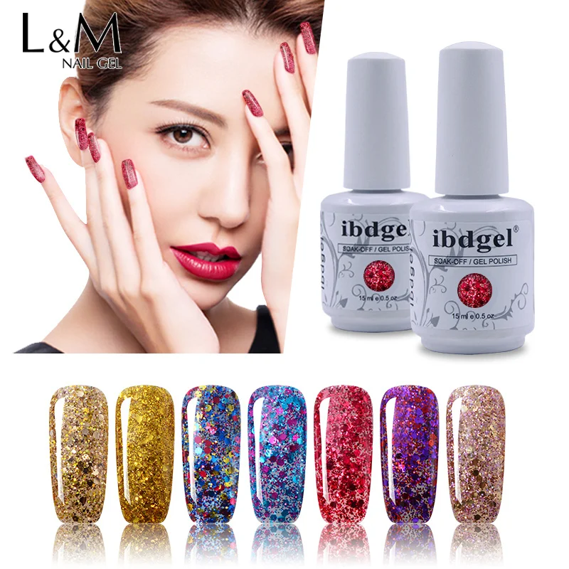 IBDGEI 15ml Reflective Glitter Gel Nail Polish Winter Color Sparkling Sequins Soak Off UV LED Varnish Nail Art Decoration