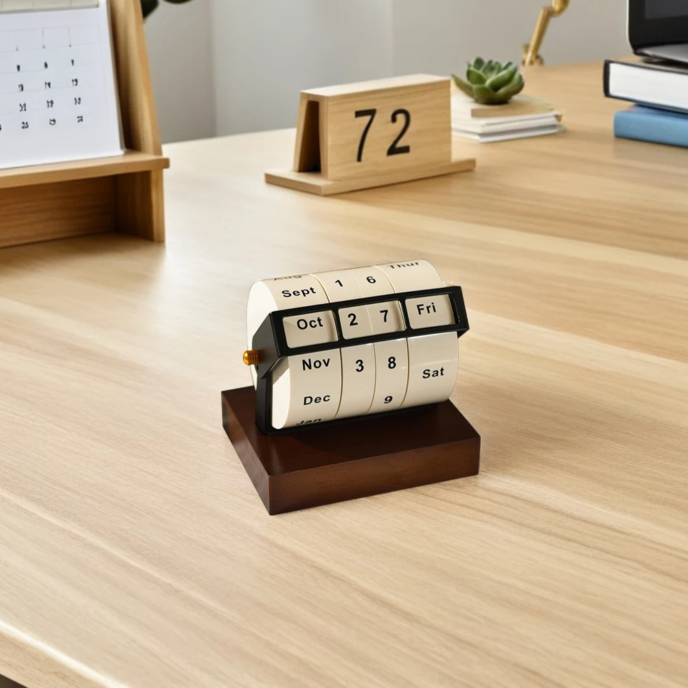 Calendario perpetuo rotante in legno Mese Settimana Giorno Data Espositore Conto alla rovescia manuale Decorazione per l'home office