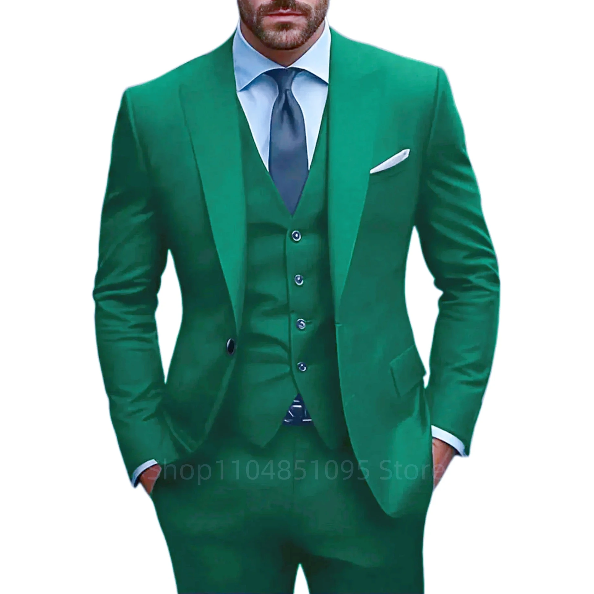 

New Solid Color Wedding Men Suit Groom Groomsman Party Prom Formal Occasion Business Male Tuxedos 3 Piece Set Blazer Vest Pants