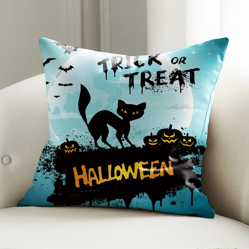 

Halloween Black Cat Pillow Cover, Pumpkin & Moon Print Cushion Case, Holiday Sofa Bedroom Decor Accent Pillow