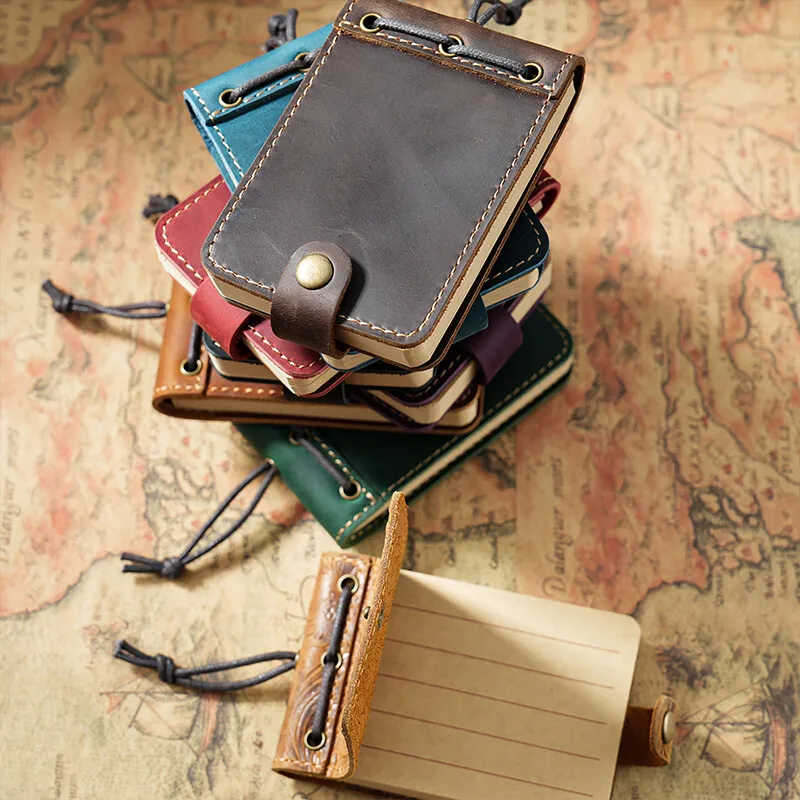 Mini caderno de couro genuíno, diário vintage, bloco de notas portátil, bloco de notas, material de papel, material de escritório