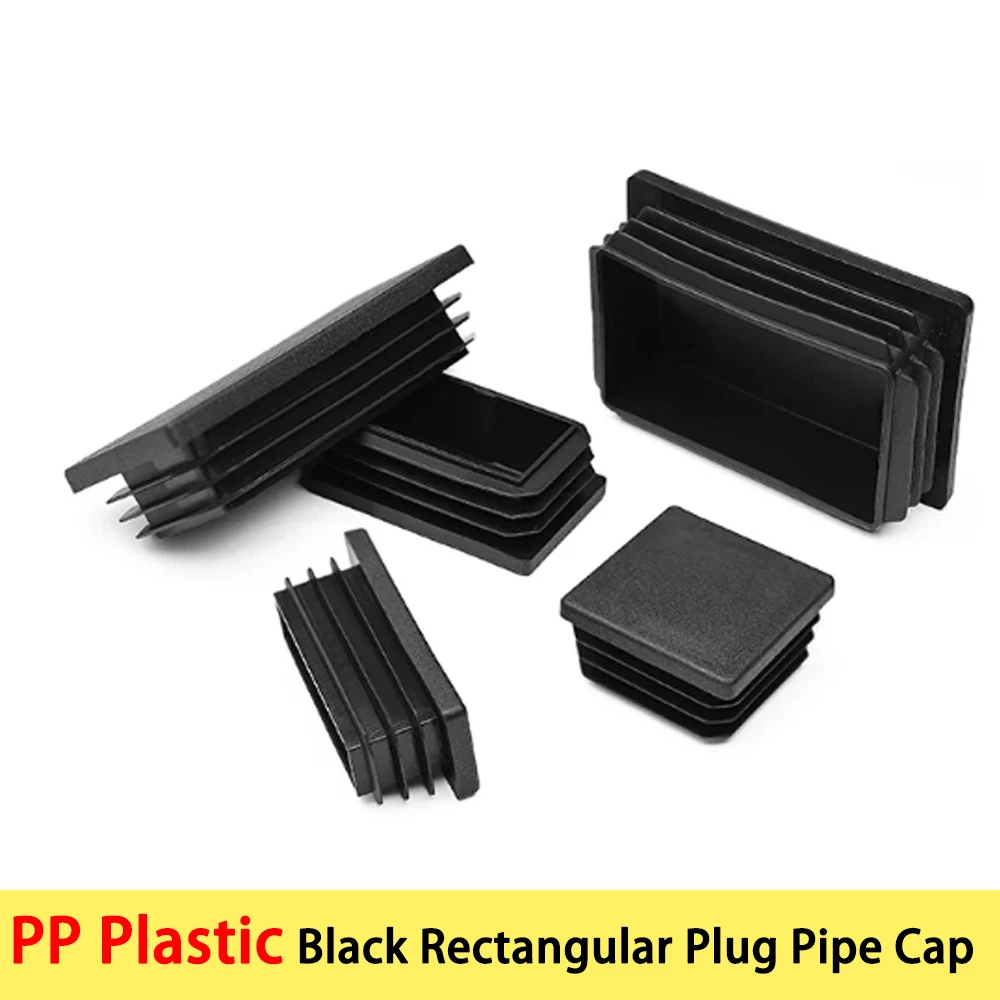 4/8/12/20Pcs Plastic Black Square Punched End Cap Furniture Leg Tube Insertion Plug 10X20mm-50X150mm Furniture Accessories