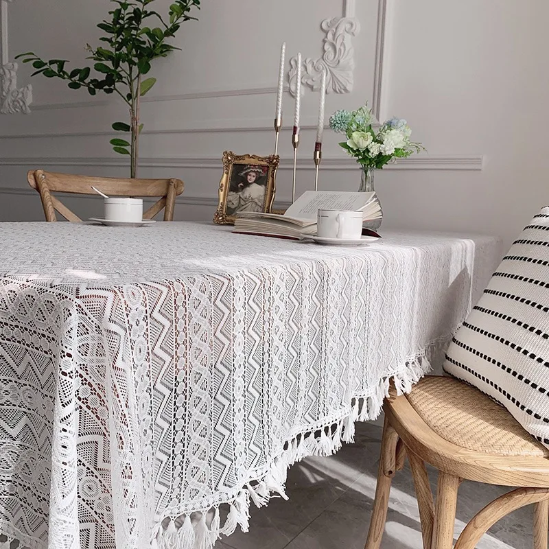 French Cut-out White Lace Rural Tablecloth European Table Cloth Lace Table Cover Jacquard Household Restaurant TV Dust Cover