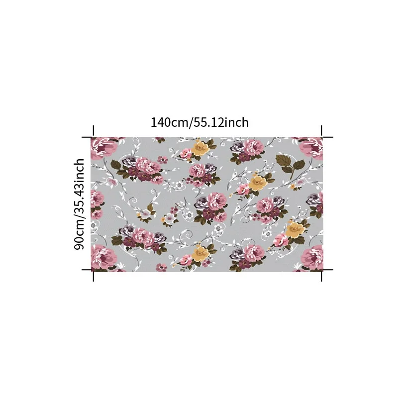 Rectangular Polyester Tablecloth, Repeating Floral Pattern on Light Gray Background with Pink Yellow Purple Blooms, Multiple Specifications Available, Easy to Clean Decorative Accessory for Camping, Farmhouse Home Decor& Photo Background