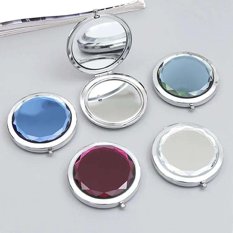 Miroir de maquillage en cristal Portable et Portable, Mini miroir créatif, mignon, rabattable, Double pli, rond