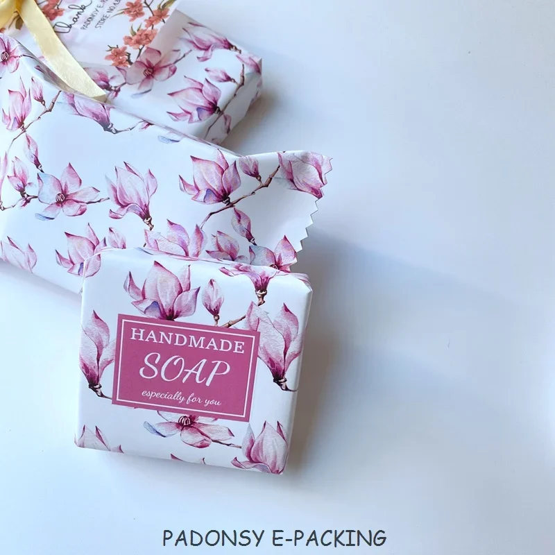 Magnolia Pink Handmade Soap Wrapping Paper ECO Friendly Magnolia Gift Wrapping Paper Personalized Logo 100pcs