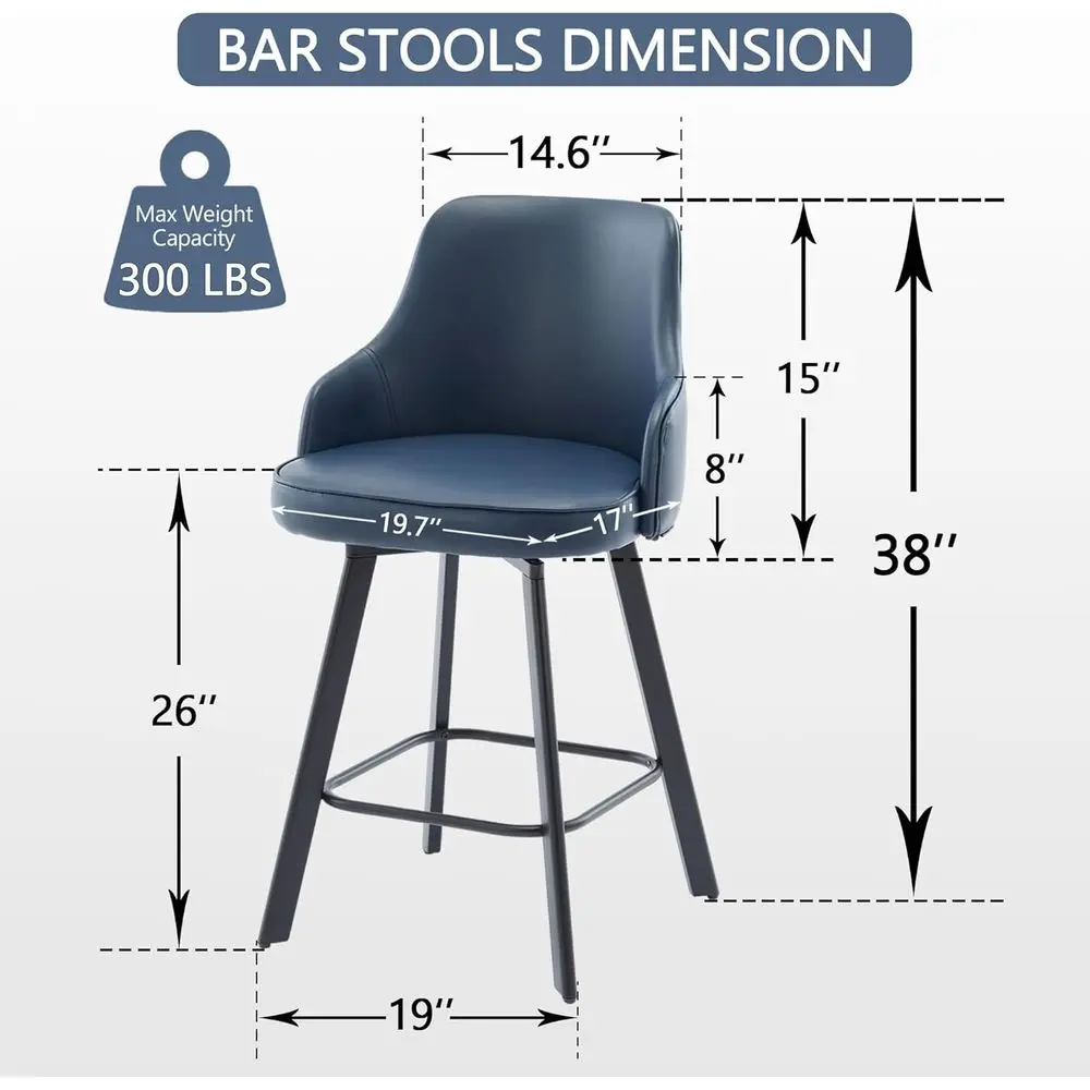 Bar Stools Set o 2, 26" Swivel Counter Height Bar stools with High Back, aux Leather Kitchen Barstools Counter Height or Kitchen - view 2