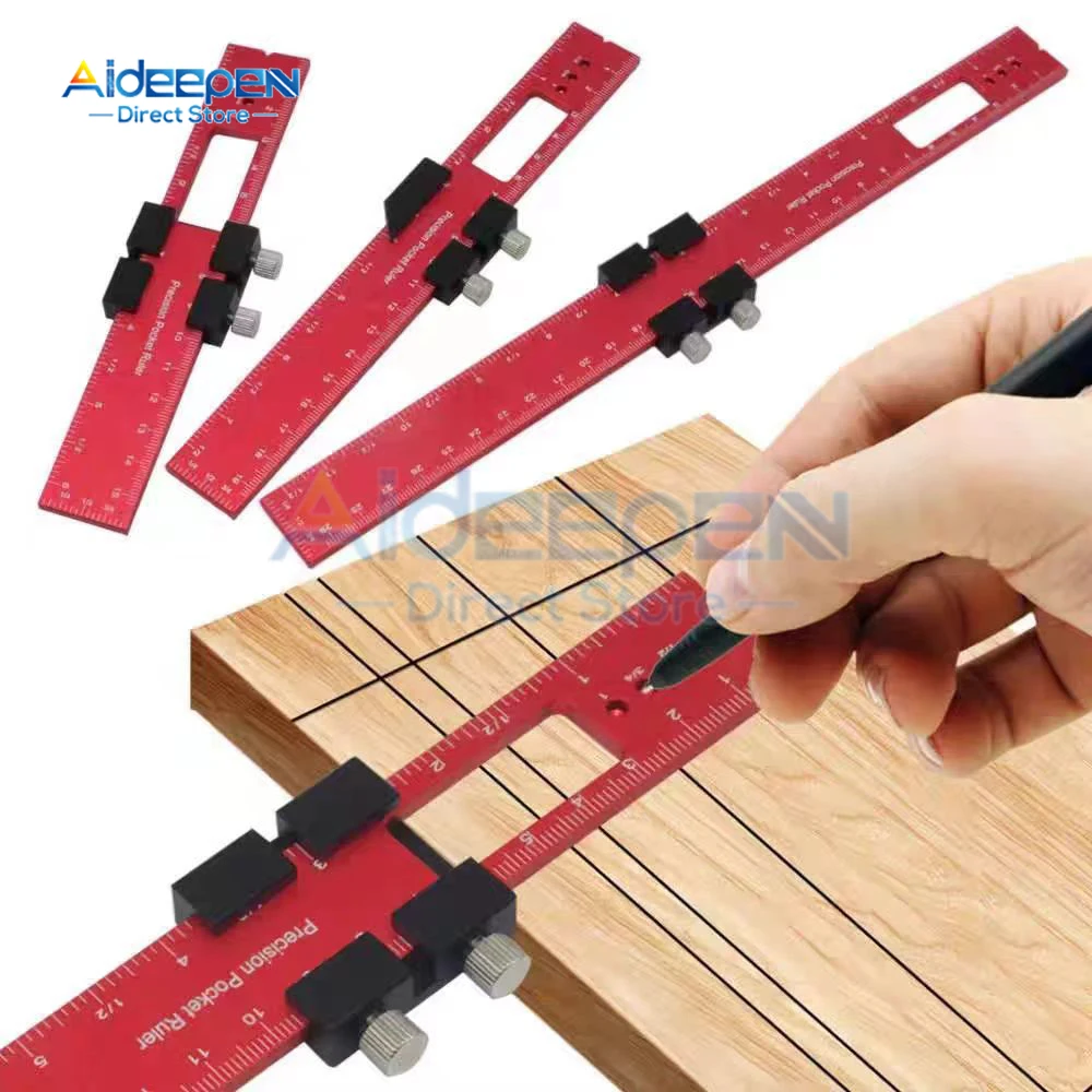 Woodworking ToolsRuler Precision Pocket Ruler Slide Ruler Inch/Metric T-Track Metal Slide Stops Aluminum Precision Rulerler